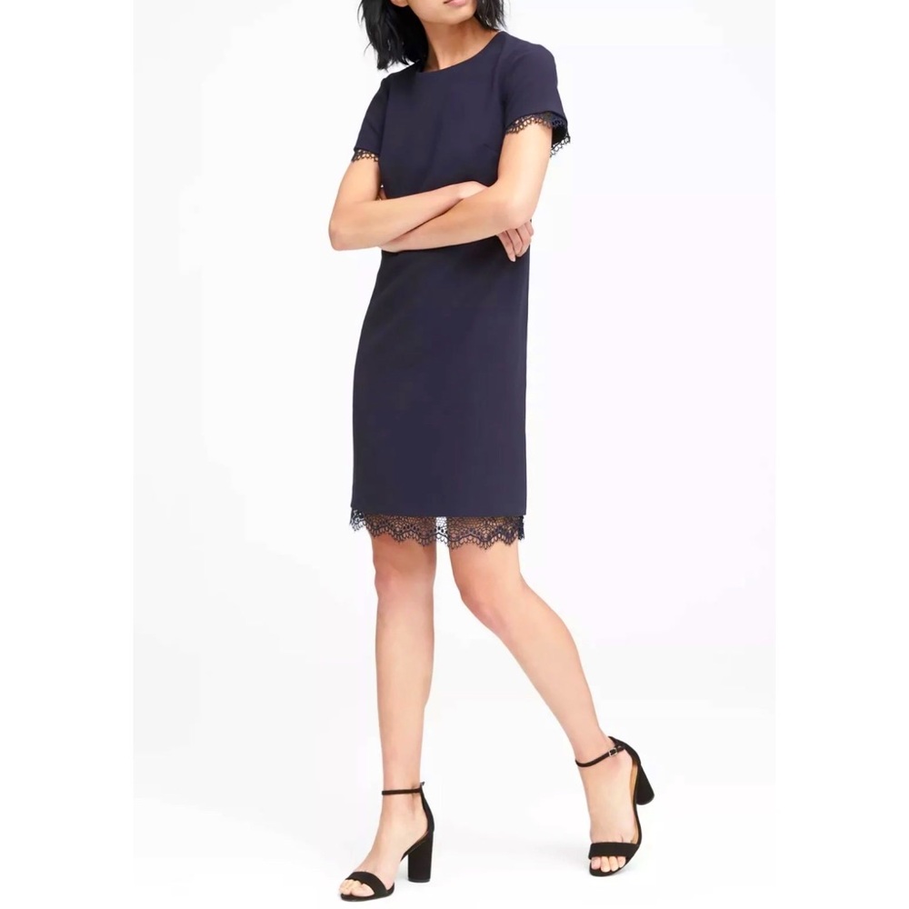 Banana Republic Navy Lace Trim Shift Dress